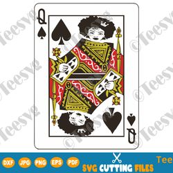 afro queen of spades svg black queen of spade card game png cut files for girl & woman