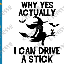 Why Yes Actually I Can Drive A Stick SVG, PNG, Funny Halloween Witch SVG, Flying Witch, Girl halloween Shirt Design for