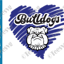 bulldog svg, bulldogs clipart, blue heart scribble svg, school pride mascot cut file printable cricut maker silhouette