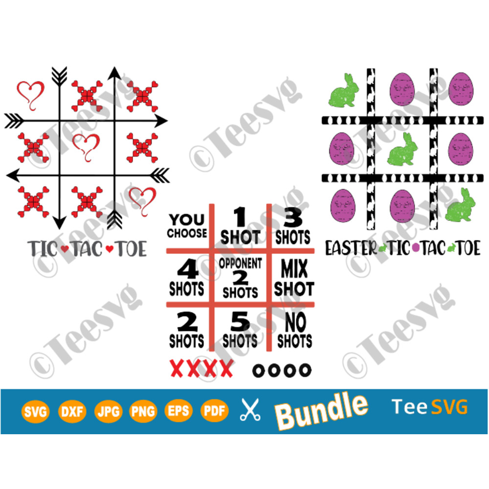 TIC TAC TOE SVG Bundle Shot Game, Easter and Valentine Day DIY Board Grid Bag Laser Cutting File Printable For Cricut Glowforge Bags Template Clipart.png
