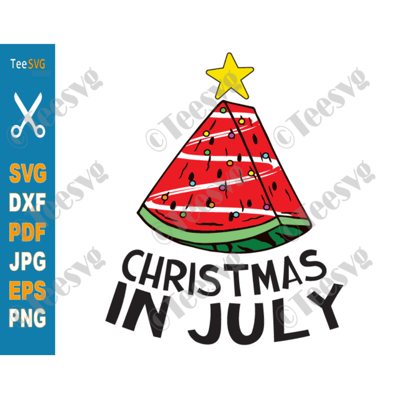 Christmas in July SVG Watermelon Xmas Tree Funny Melon Summer Beach PNG.png