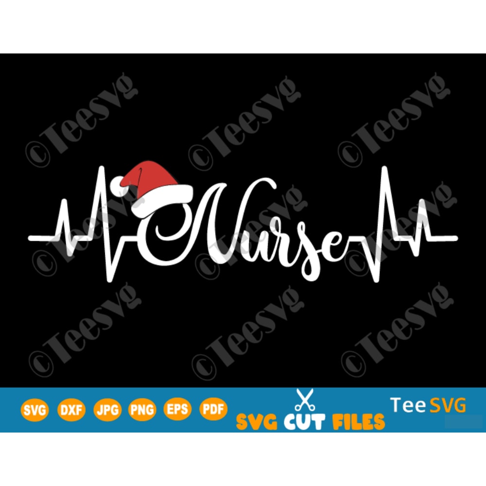Christmas Nurse Heartbeat Stethoscope SVG Santa Hat Nurse Life PNG DXF Cricut Shirt Design.png
