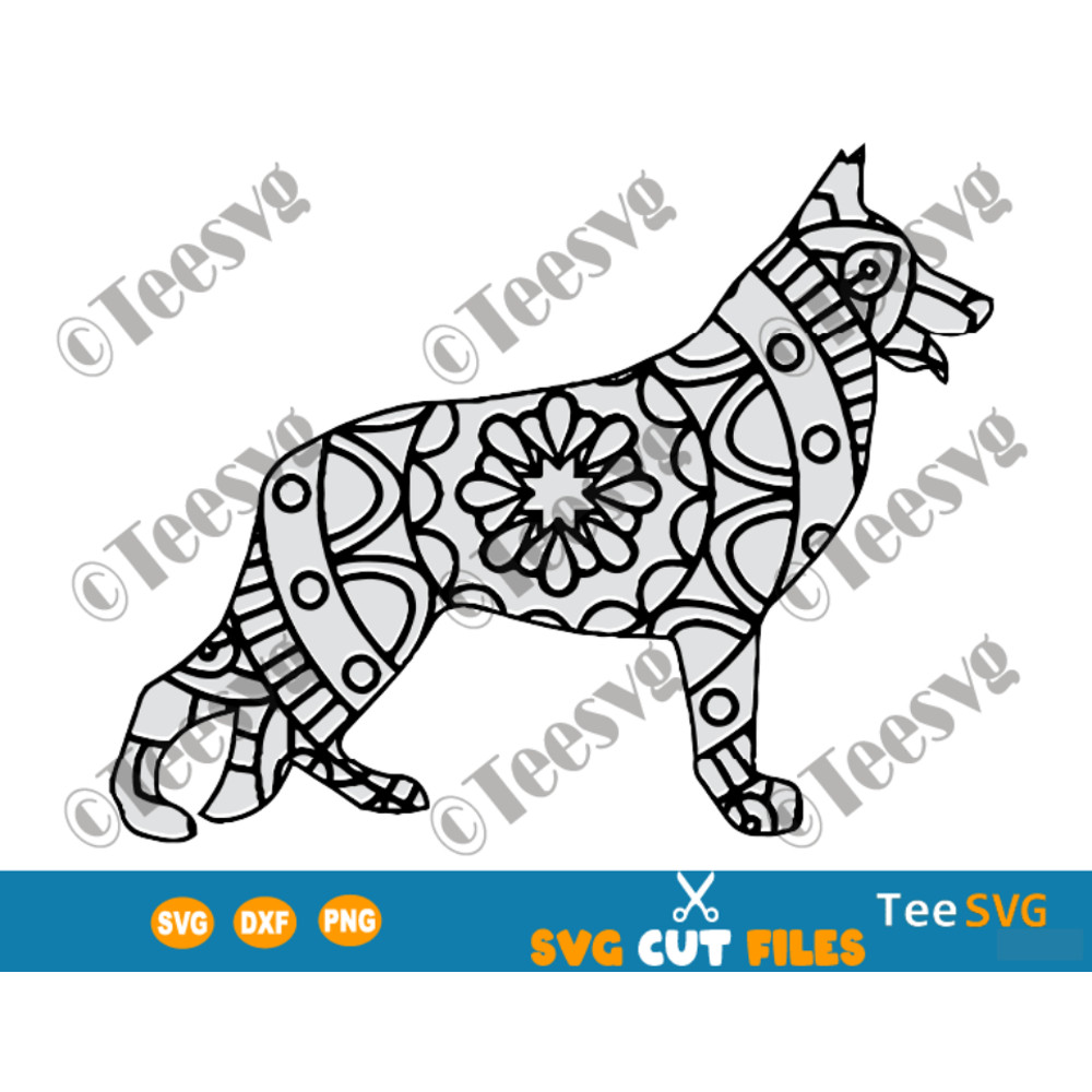 German Shepherd Mandala SVG images, Dog Mandala SVG, Puppy Dog Breeds SVG Files for Cricut.png
