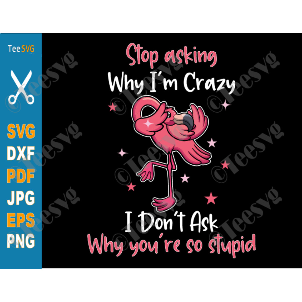 Stop Asking Why I Am Crazy SVG PNG Flamingo Funny Sayings Don't Ask Why You're So Stupid Shirt Design.png