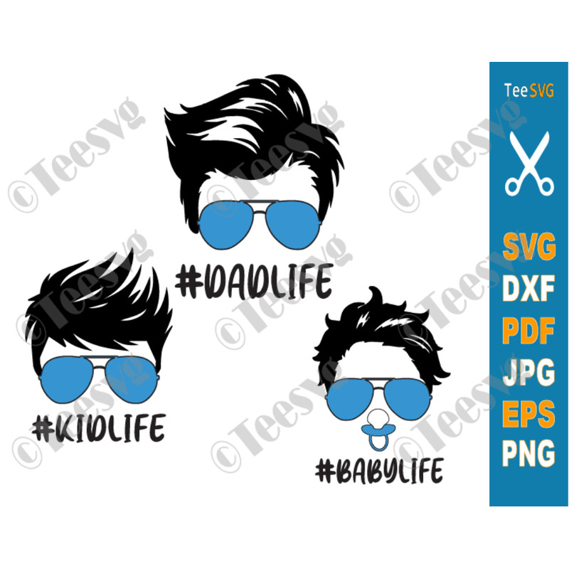 Dad Daughter Son SVG Bundle, Dad Life Kid Life SVG PNG, Baby Life SVG Files, Messy Bun Hair, Family Life SVG.png