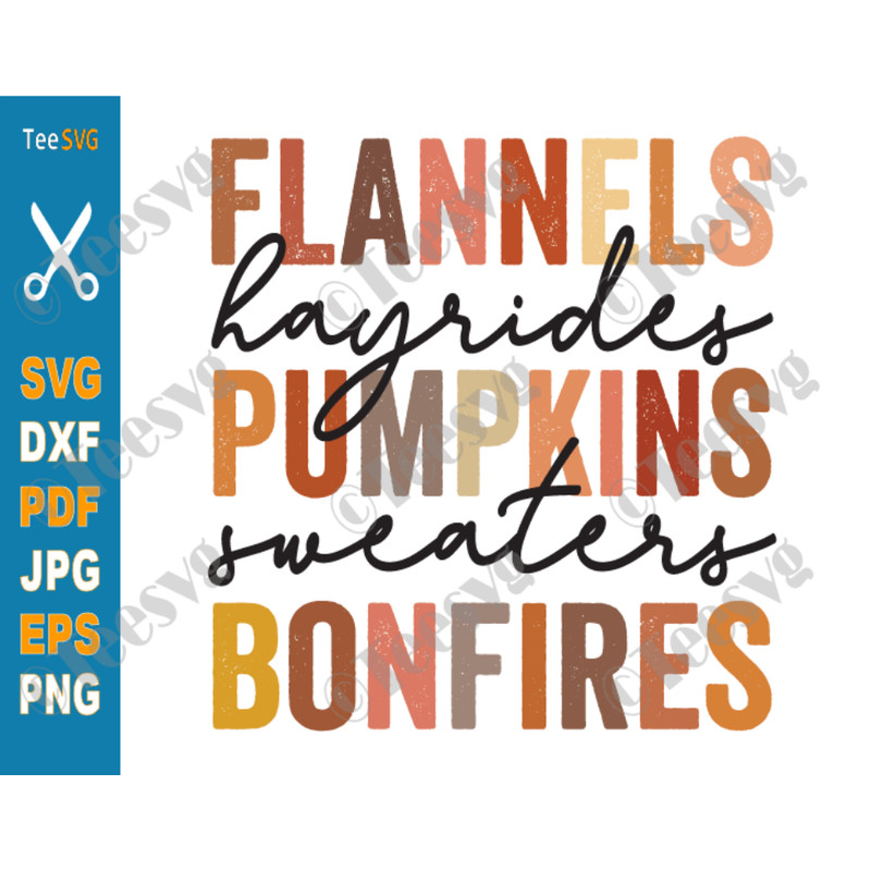 Flannels Hayrides Pumpkins Sweaters Bonfires SVG PNG Vintage Print Fall Sublimation for shirts, Autumn, Thanksgiving, October, Halloween.png