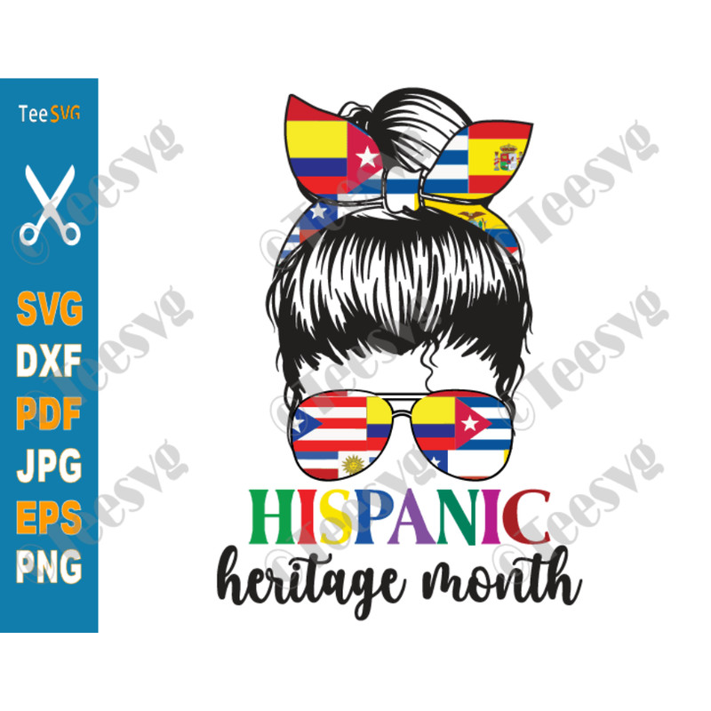 Hispanic Heritage Month SVG PNG Messy Bun Latino Countries Flag Latin American Flags Download.png