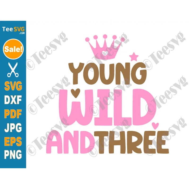 Young Wild And Three SVG PNG - Young Wild And Three Shirt SVG - Young Wild And 3 SVG - Cute 3rd Birthday Girl SVG Crown Cricut.png