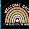 Teacher Welcome Back TO School SVG PNG I'm Glad You're Here Rainbow First Day of School Sunflower Cricut Shirt Design.png