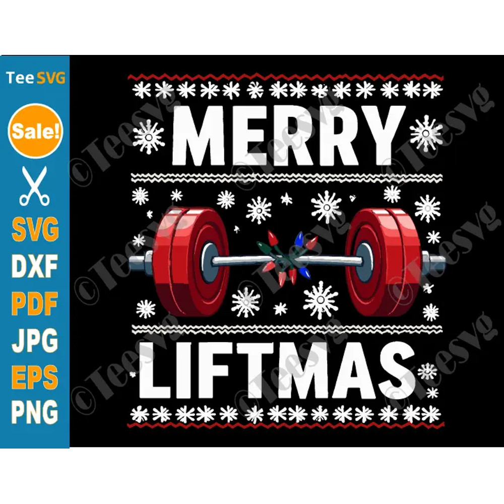 Merry Liftmas SVG PNG Funny Christmas Gym Workout Fitness Cricut Shirt Design 0