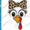 Cute Turkey Face SVG PNG Girl Leopard Bow Thanksgiving Clipart Cricut Shirt Design 0