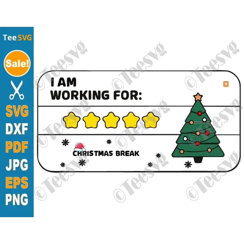 I Am Working For Christmas Break SVG PNG 5 Stars Teacher Xmas Tree Cricut Shirt Design 0