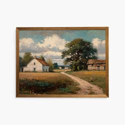 Countryside Farmhouse Oil Painting Print | Home Wall Decor | Landscape Vintage Print |  Farmhouse Poster