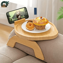 Round Foldable Armrest Table  Ideal for Wide Sofas with Drink Holder Shelf
