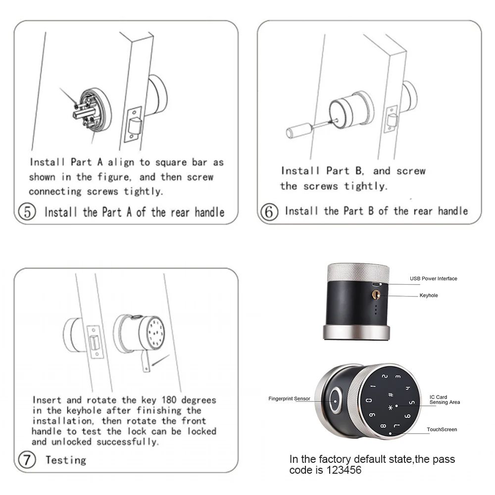 5in1 Smart Door Lock Keyless Entry Biometric Fingerprint Remote Control Password 4