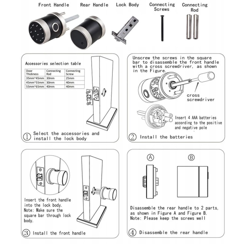 5in1 Smart Door Lock Keyless Entry Biometric Fingerprint Remote Control Password 5