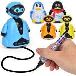 smart drawing robot toy - educational penguin car that automatically follows lines you draw (includes marker & paper)