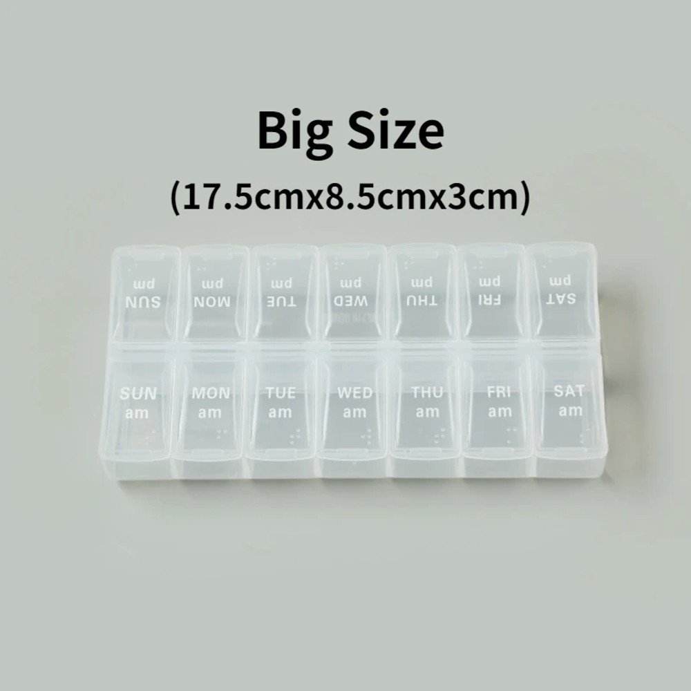 New Weekly Pill Organizer, Portable 7-Day Travel Pill Case with 14 Grids for Vitamins, Medicine & Fish Oil Tablets
