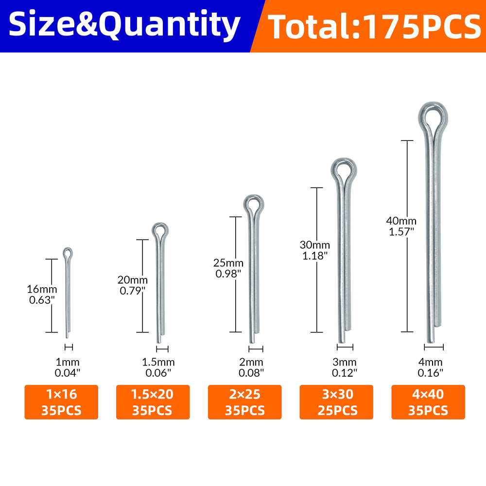 High Quality Sliver Split Pins Cotter Fixings Zinc Plated Steel Hard Case Link Split Cotter Pin