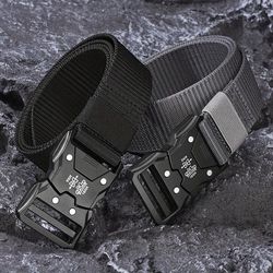 no-hole tactical waist belt, automatic buckle design, durable unisex belt for hiking, camping & daily wear
