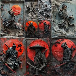 samurai sword art metal sign authentic japanese warrior painting for cafe, garage & history-themed room decor