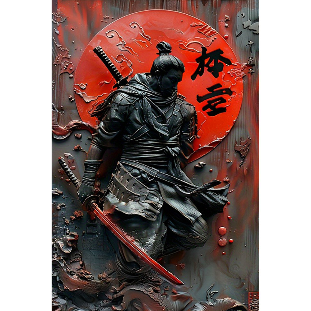 Samurai Sword Art Metal Sign Authentic Japanese Warrior Painting For Cafe Garage HistoryThemed Roo 6