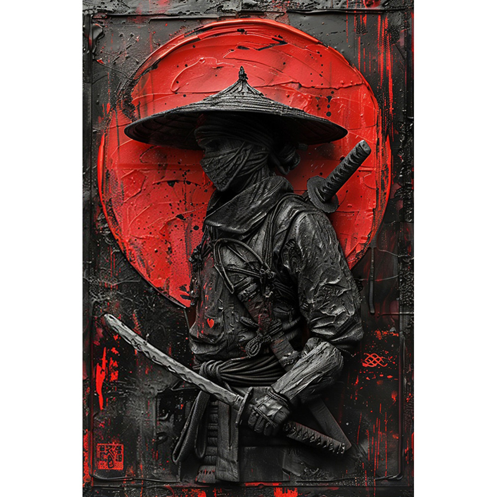 Samurai Sword Art Metal Sign Authentic Japanese Warrior Painting For Cafe Garage HistoryThemed Roo 10