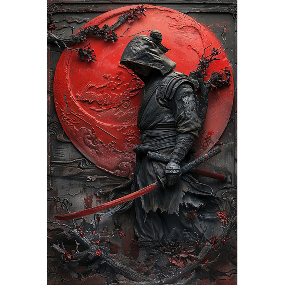 Samurai Sword Art Metal Sign Authentic Japanese Warrior Painting For Cafe Garage HistoryThemed Roo 12