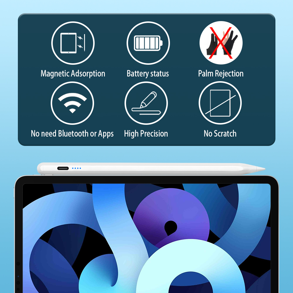 Stylus Pen for Apple Pencil with LED Palm Rejection Touch Pencil for iPad with Power Indicator