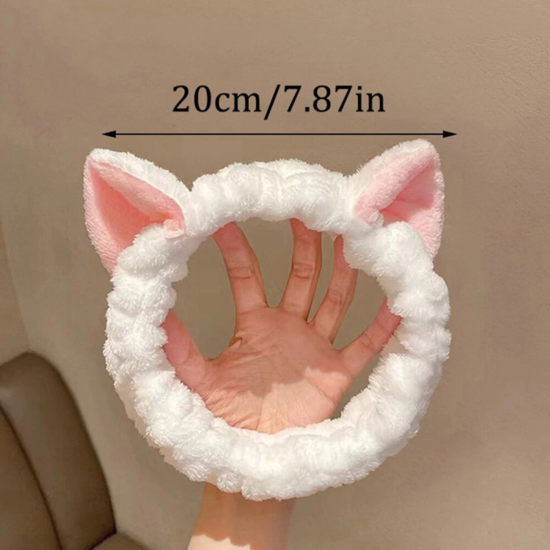 Cute Cat Ear Coral Fleece Headband Plush Bow Hairband for Women Girls