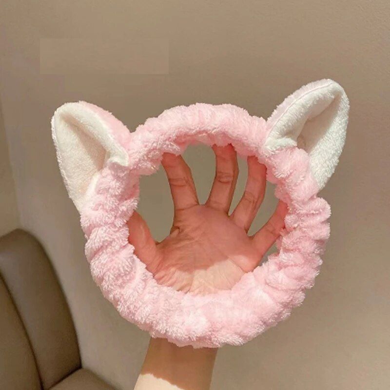 Cute Cat Ear Coral Fleece Headband Plush Bow Hairband for Women Girls