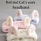 Cute Cat Ear Coral Fleece Headband Plush Bow Hairband for Women Girls
