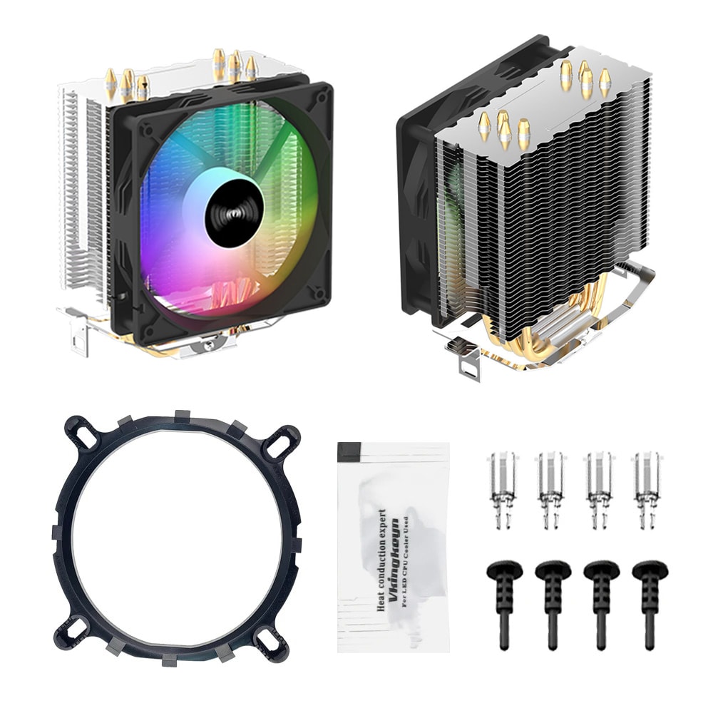 CPU Cooler with 4 Heat Pipes 3PIN PWM Silent RGB Fan Compatible with Intel AMD
