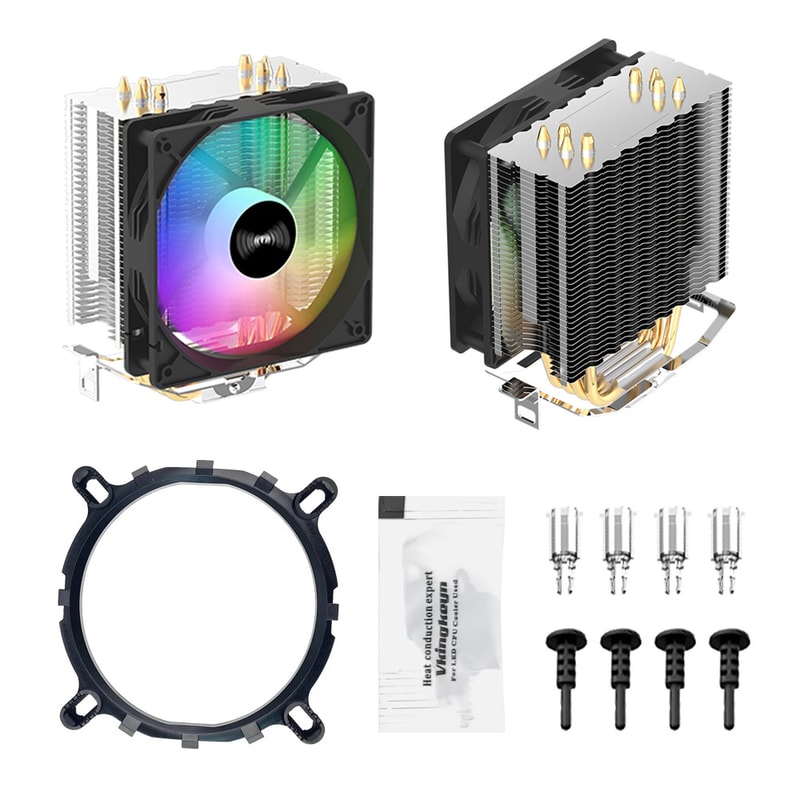 CPU Cooler with 4 Heat Pipes 3PIN PWM Silent RGB Fan Compatible with Intel AMD
