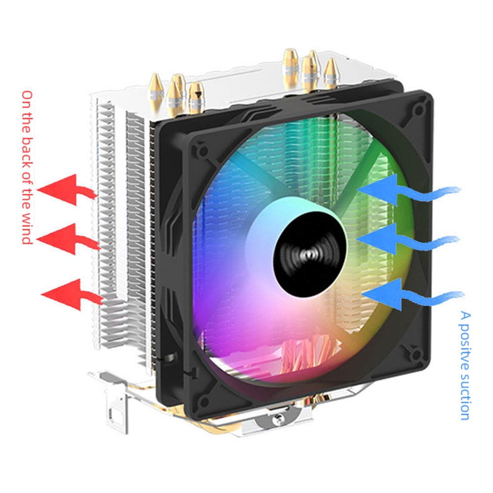 CPU Cooler with 4 Heat Pipes 3PIN PWM Silent RGB Fan Compatible with Intel AMD