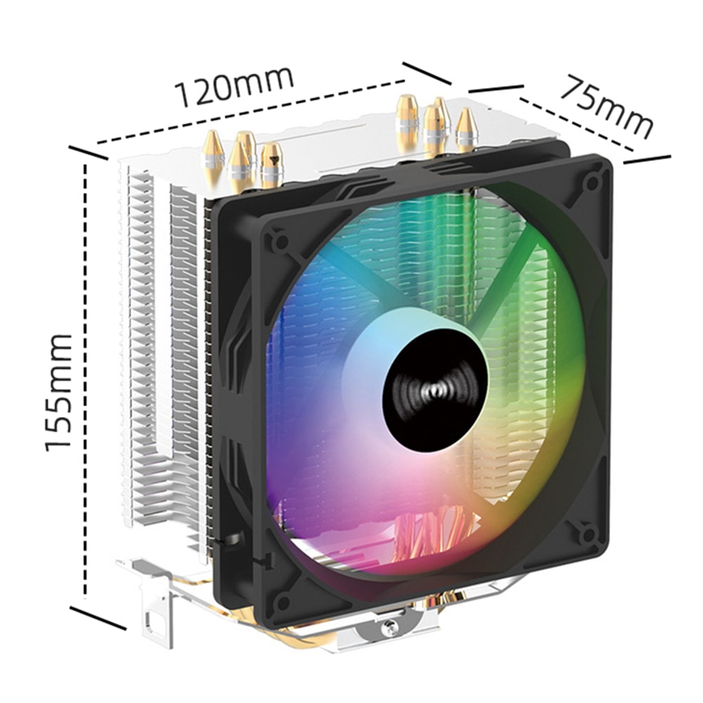 CPU Cooler with 4 Heat Pipes 3PIN PWM Silent RGB Fan Compatible with Intel AMD