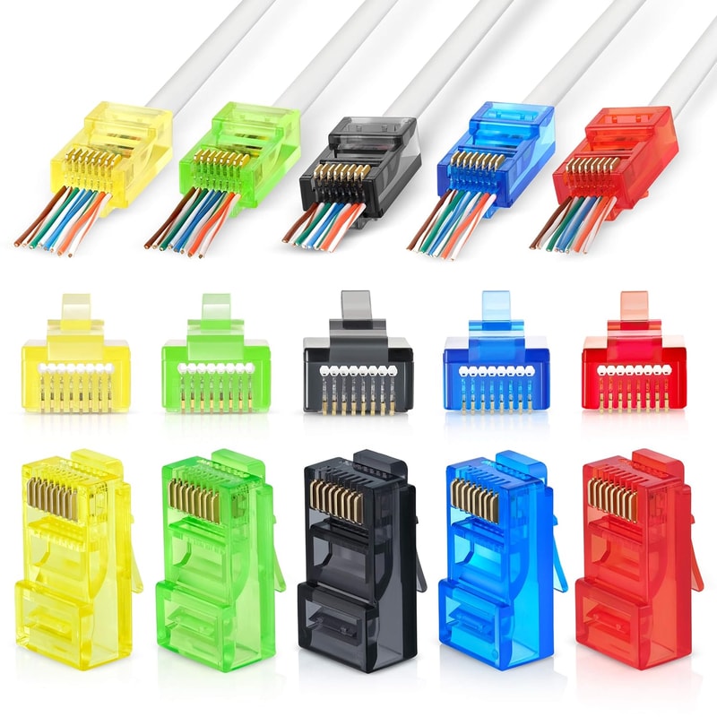 Assorted Color RJ45 Cat6 Pass Through Connectors 50PCS Easy Crimp Modular Plugs for UTP Ethernet