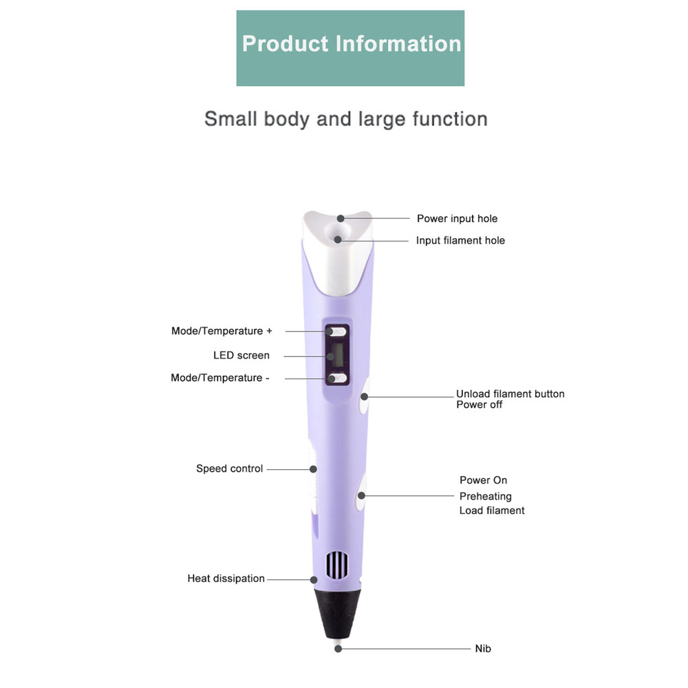 3D Pen with LCD Screen Safe PLA Drawing Printing Pen for Kids DIY Art Perfect Christmas Birthd