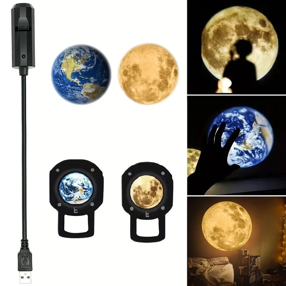 USB Planet Projection Night Light Earth Moon Ceiling Atmosphere Lamp for Kids Bedroom Wall Decor