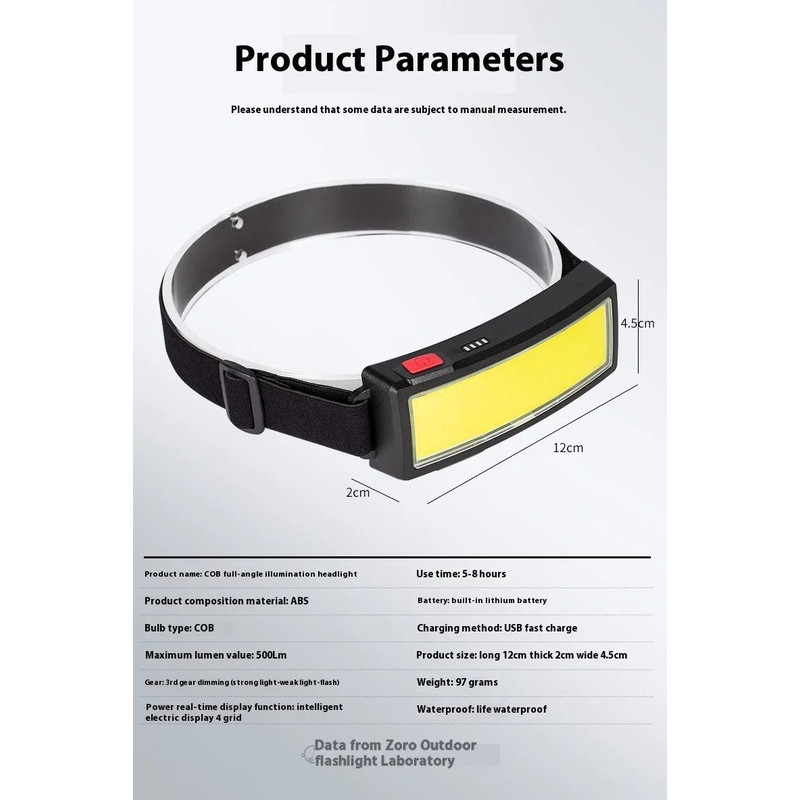 COB LED Rechargeable Headlamp Super Bright 180 Waterproof Head Light for Outdoor Running Camping