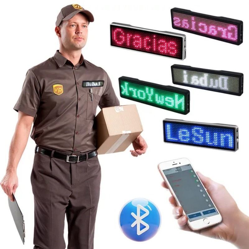 Rechargeable Bluetooth Digital LED Name Tag DIY Programmable Scrolling Message Badge with Mini LED