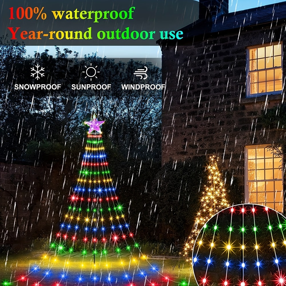 Waterproof Solar Star Fairy Lights 200 LED 98ft Waterfall Tree Lights with 8 Modes 9 Strands