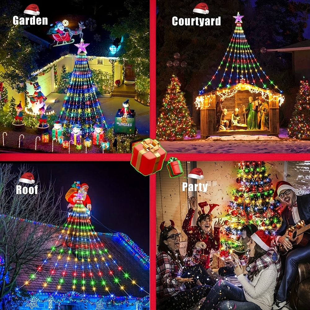 Waterproof Solar Star Fairy Lights 200 LED 98ft Waterfall Tree Lights with 8 Modes 9 Strands