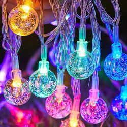 crystal ball garland string lights, battery operated led fairy lights for indoor holiday christmas decor
