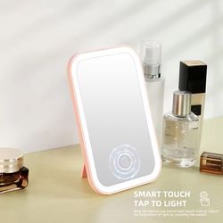 led touch screen folding makeup mirror, usb rechargeable, 3 light modes, portable cosmetic tool