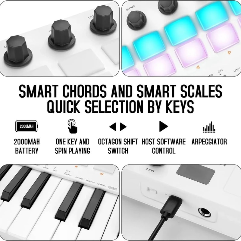 Pad Controller Keyboard USB Key With Drum Pads 8 Knobs Music Production Software Wireless Bluetooth 4