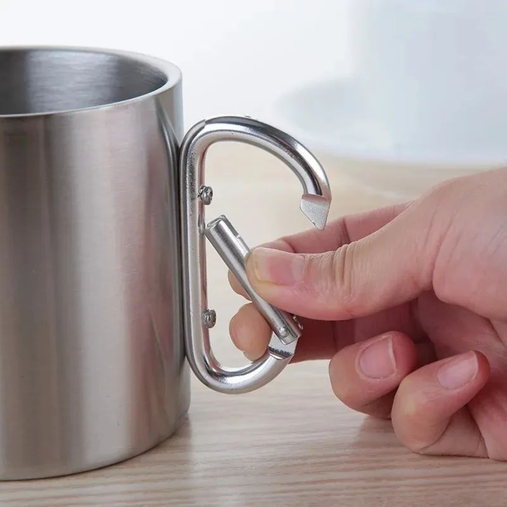 Portable Stainless Steel Camping Travel Cup With Carabiner Handle Outdoor Hiking Water Mug For Picn 2