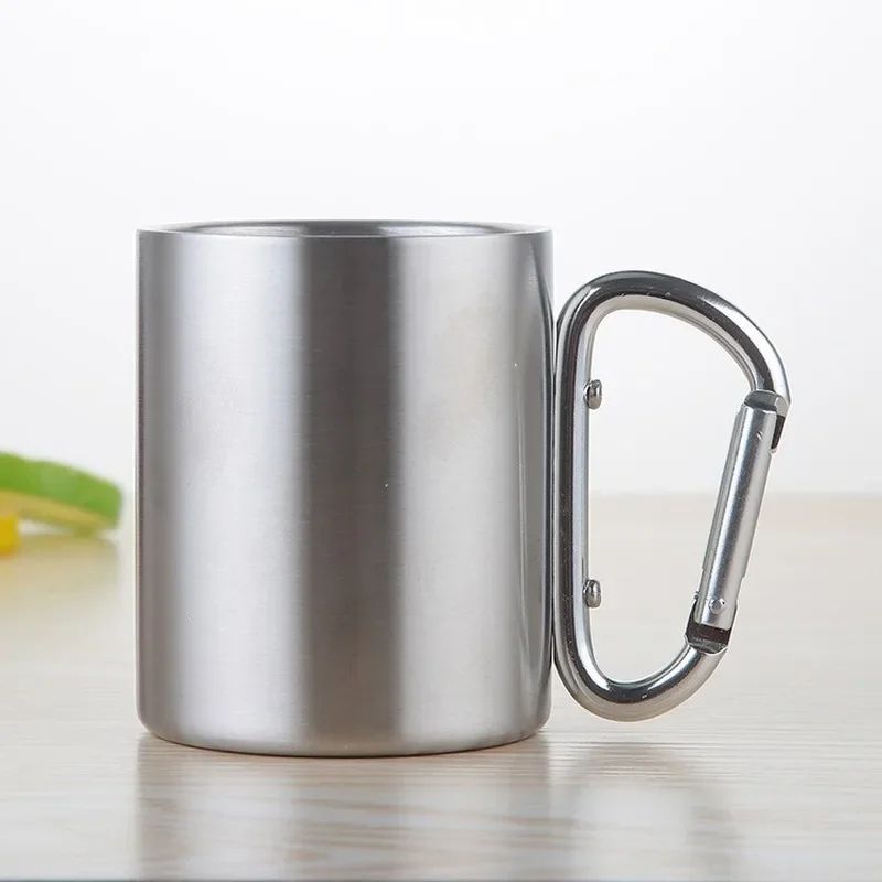 Portable Stainless Steel Camping Travel Cup With Carabiner Handle Outdoor Hiking Water Mug For Picn 0