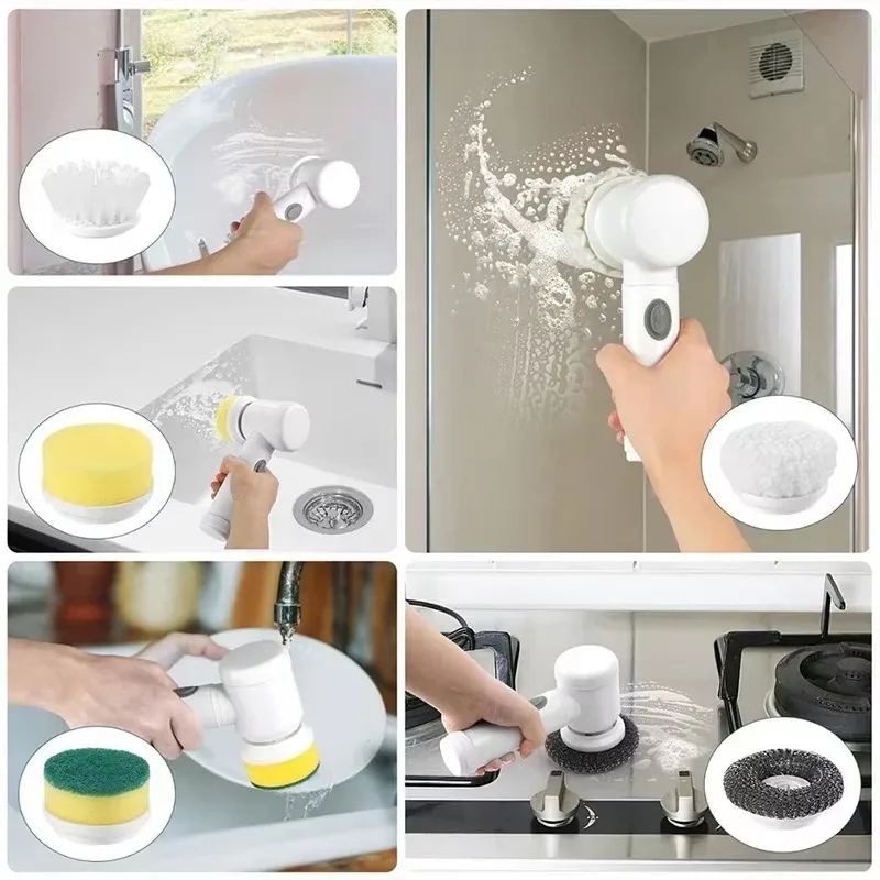 Cordless Electric Spin Scrubber Adjustable Extension Handle Replaceable Brush Heads Ideal For Bath 3