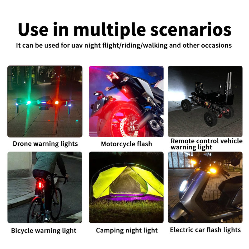 Mini USB LED AntiCollision Bike Light 7Color Drone Strobe For Aircraft Motorcycle  Night Safety 5